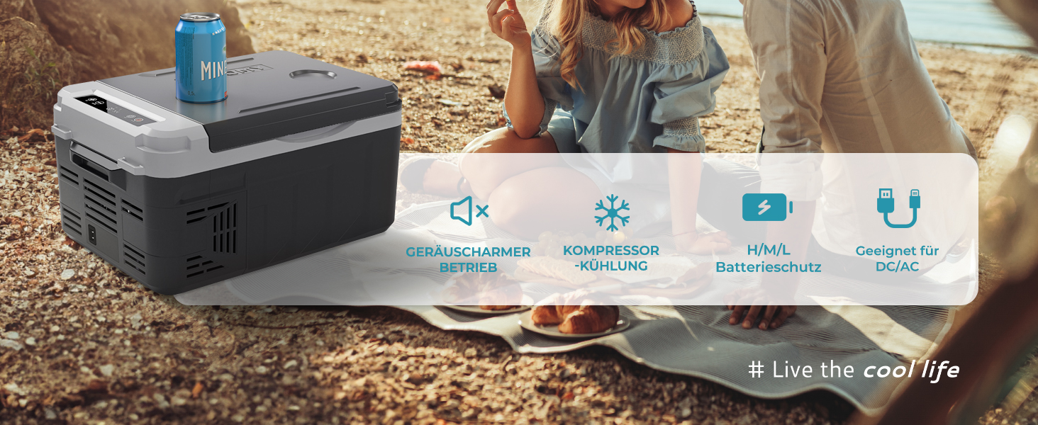 EUHOMY компресорний холодильник 10L (-20℃~20℃) 12/24V DC & 230V AC з Bluetooth, швидке охолодження 15 хв, для кемпінгу та подорожей