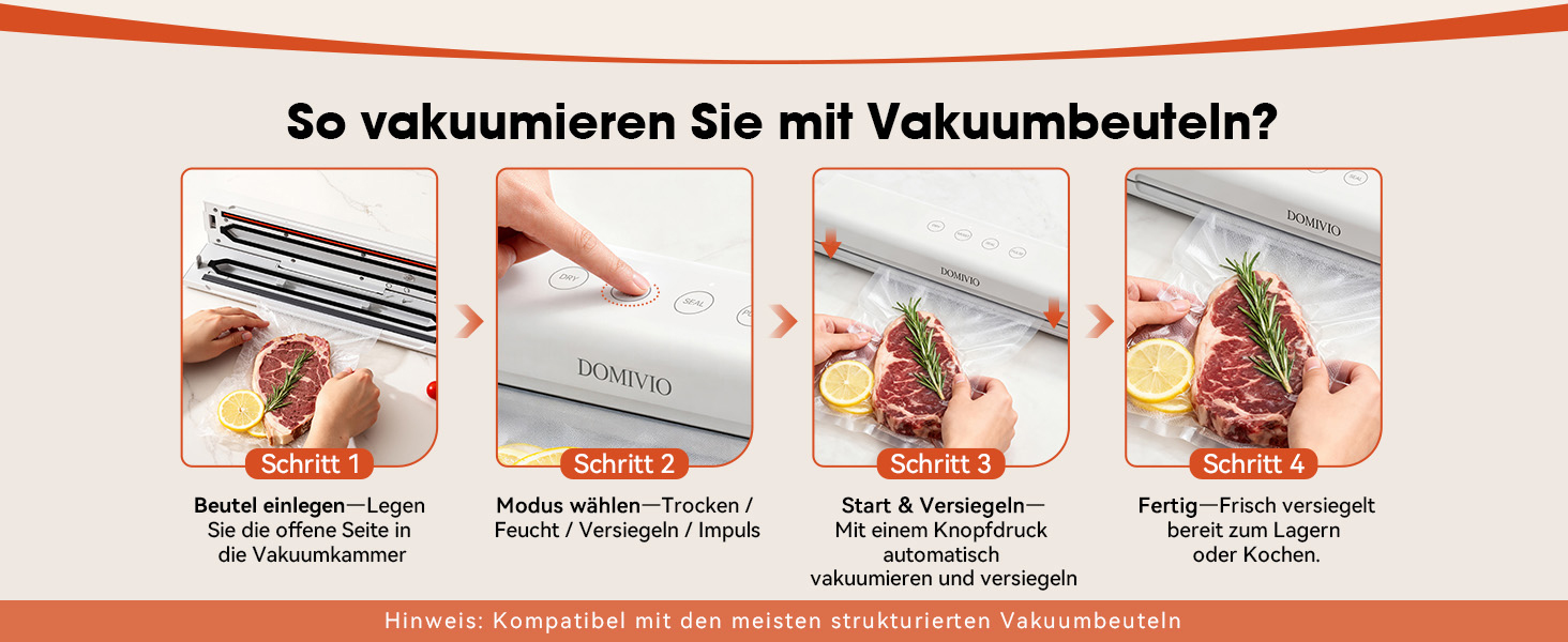 Вакууматор для продуктів з нержавіючої сталі Entry Vacuum Sealer VS2122, 85 кПа, для сухих та вологих продуктів, LED-панель, з зовнішнім відсмоктуванням та 20 пакетами