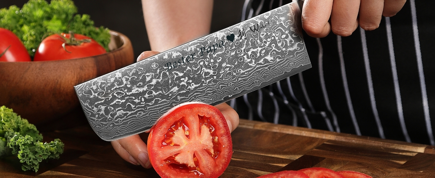 Японський ніж Wakoli EDIB Pro Nakiri з дамаської сталі (серцевина VG10) 18 см – гострий, точний та ергономічний – ніж з пакавуд ручкою в подарунковій коробці – для овочів та зелені (з гравіюванням)
