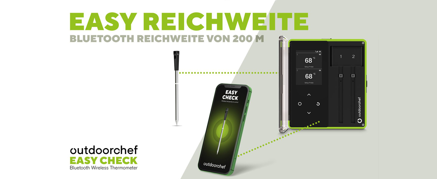 Термометр для гриля Outdoorchef Easy Check Quadro з Bluetooth, 4 датчики, 200м, для миття в посудомийній машині, з магнітною док-станцією
