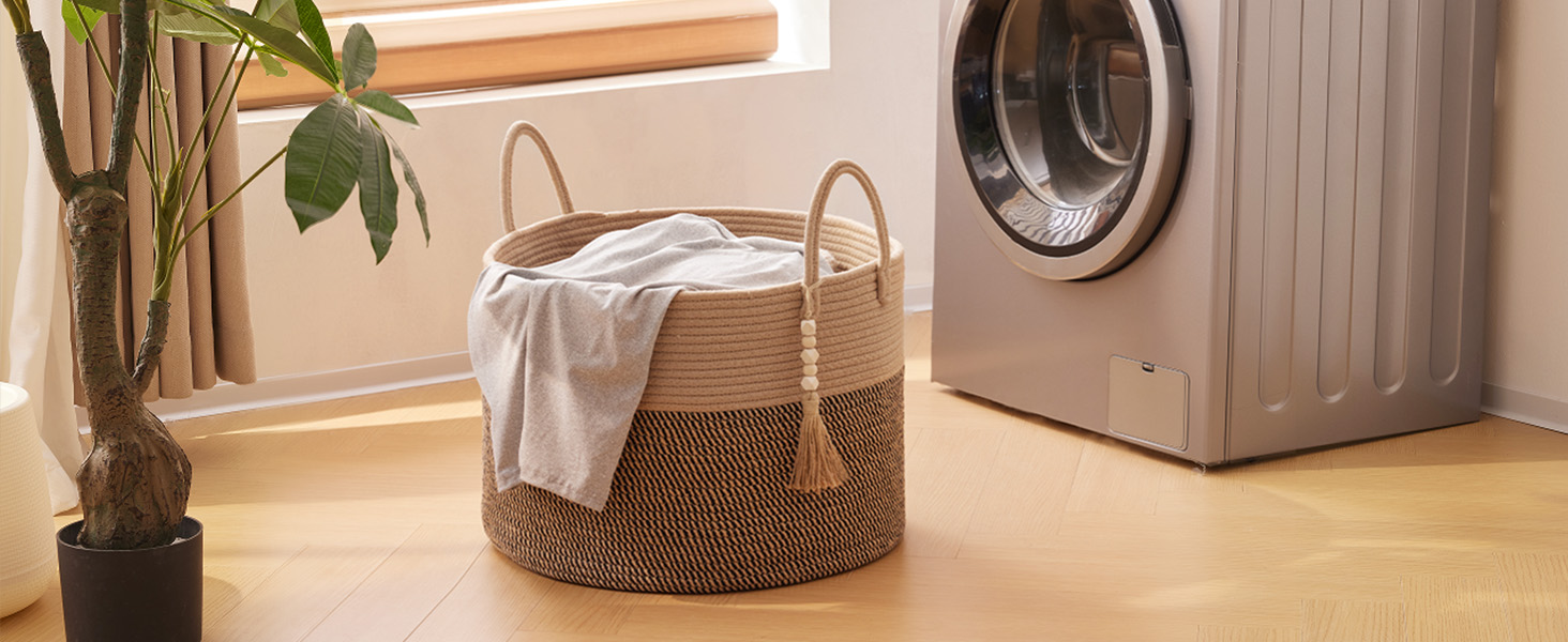 Кошик для білизни YOUDENOVA плетіний великий 65L, 50x33 см (жутовий & чорний)