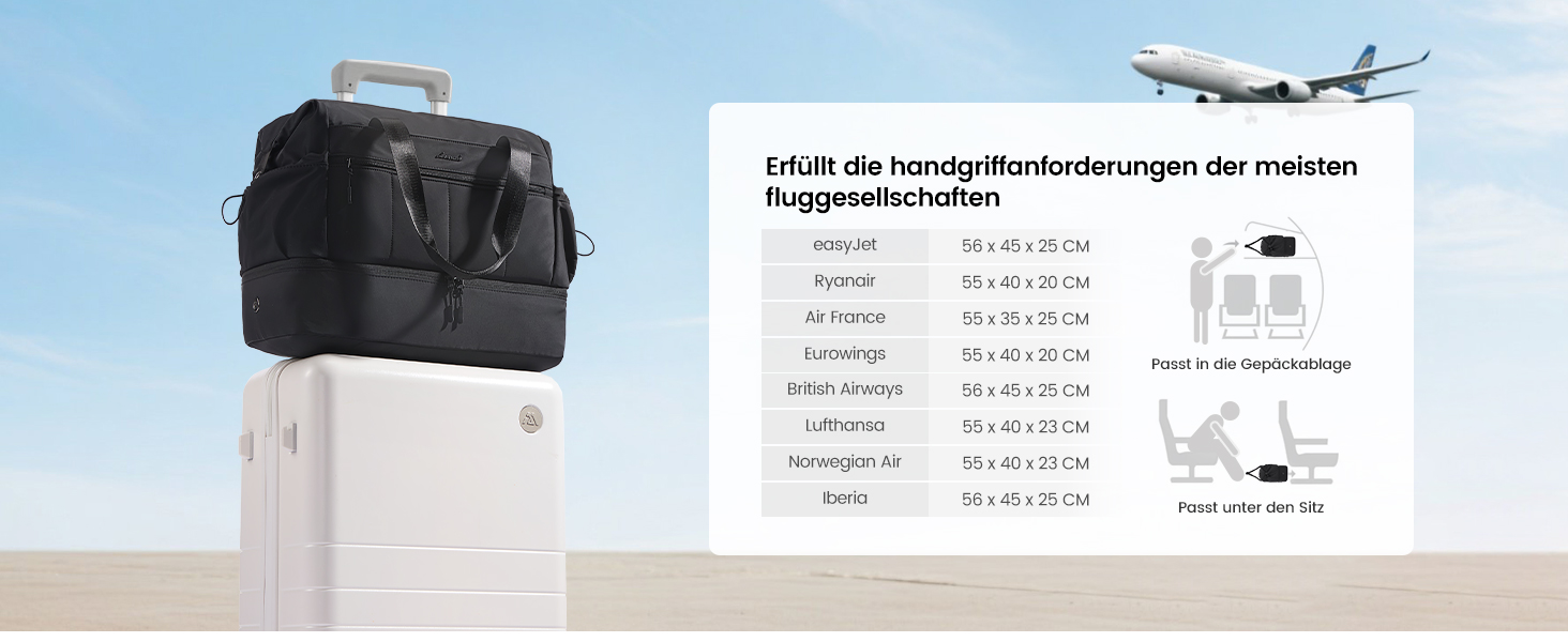 Сумка-трансформер LOVEVOOK для подорожей: жіноча, легка, 30L, водонепроникна, з відділенням для взуття, для авіаперельотів, спортзал, клініка, пологовий будинок