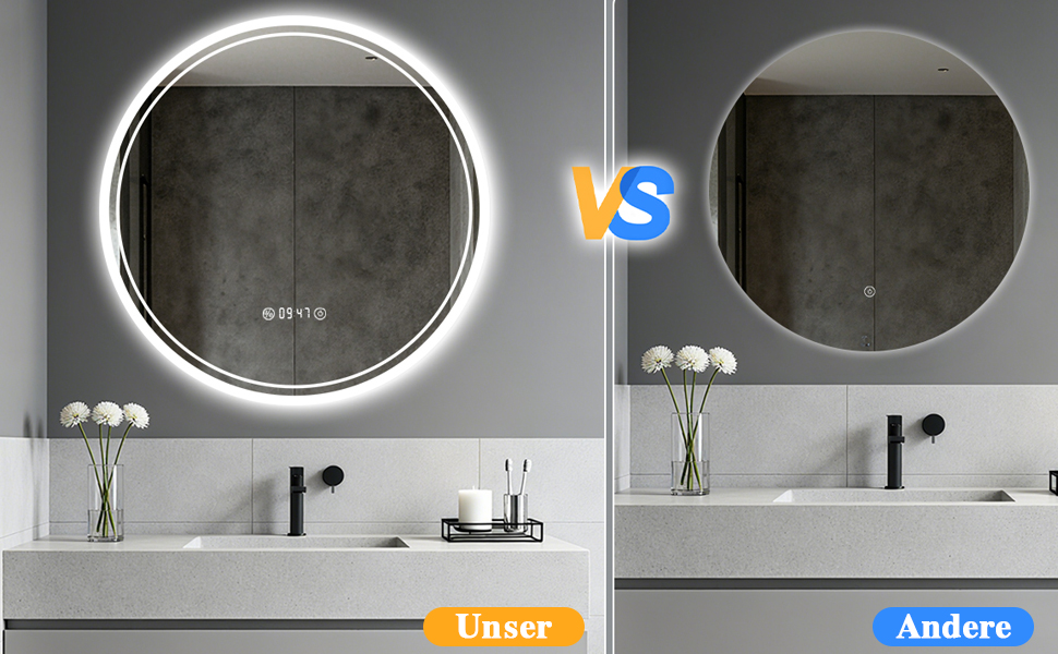 LED дзеркало для ванної кімнати з підсвічуванням 40x60 см - проти запотівання, 3 кольори, регулювання яскравості, подвійний сенсорний вимикач, пам'ять вимкнення, для ванної/туалету - горизонтальний/вертикальний монтаж