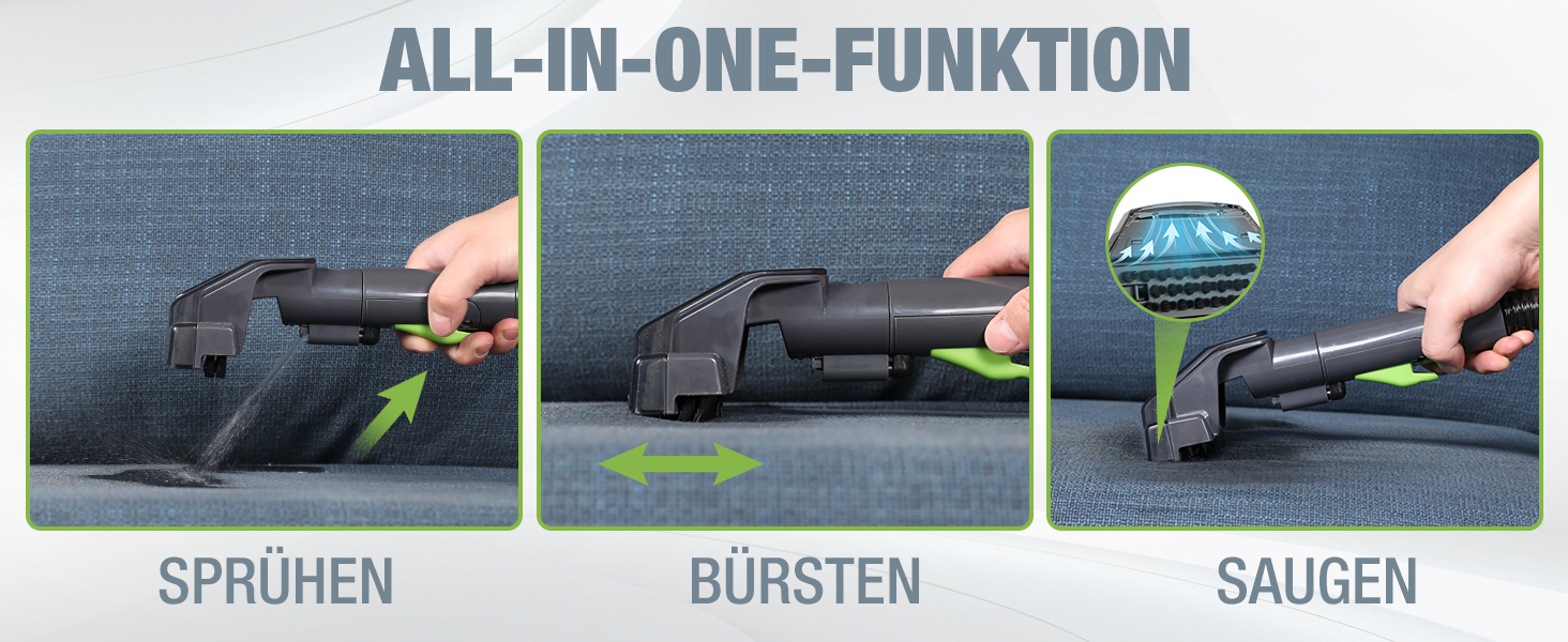 WORKPRO Мийний пилосос 450W 13kPa, 1.6L з миючим засобом та 2 насадками, для килимів, диванів, авто