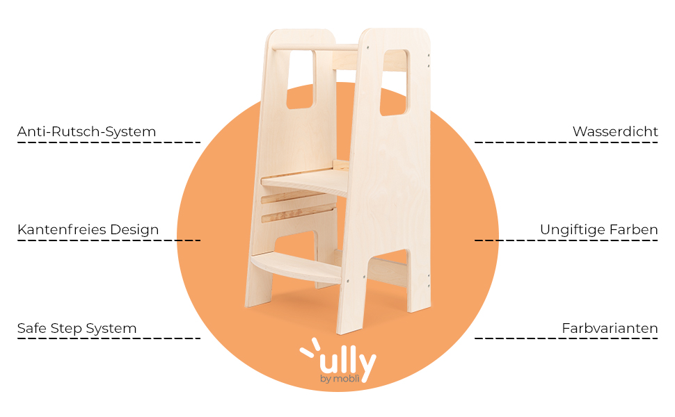 Стілець-лесенка Montessori Mobli: для малюків, регульовані сходинки, біле дерево (береза, натуральний колір)