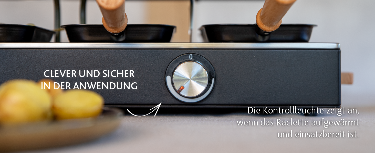 Рашетт BOSKA Raclette Gourmet Party на 8 осіб – гриль з керамічною поверхнею, ручки з бука, поворотна алюмінієва пластина, чорний колір