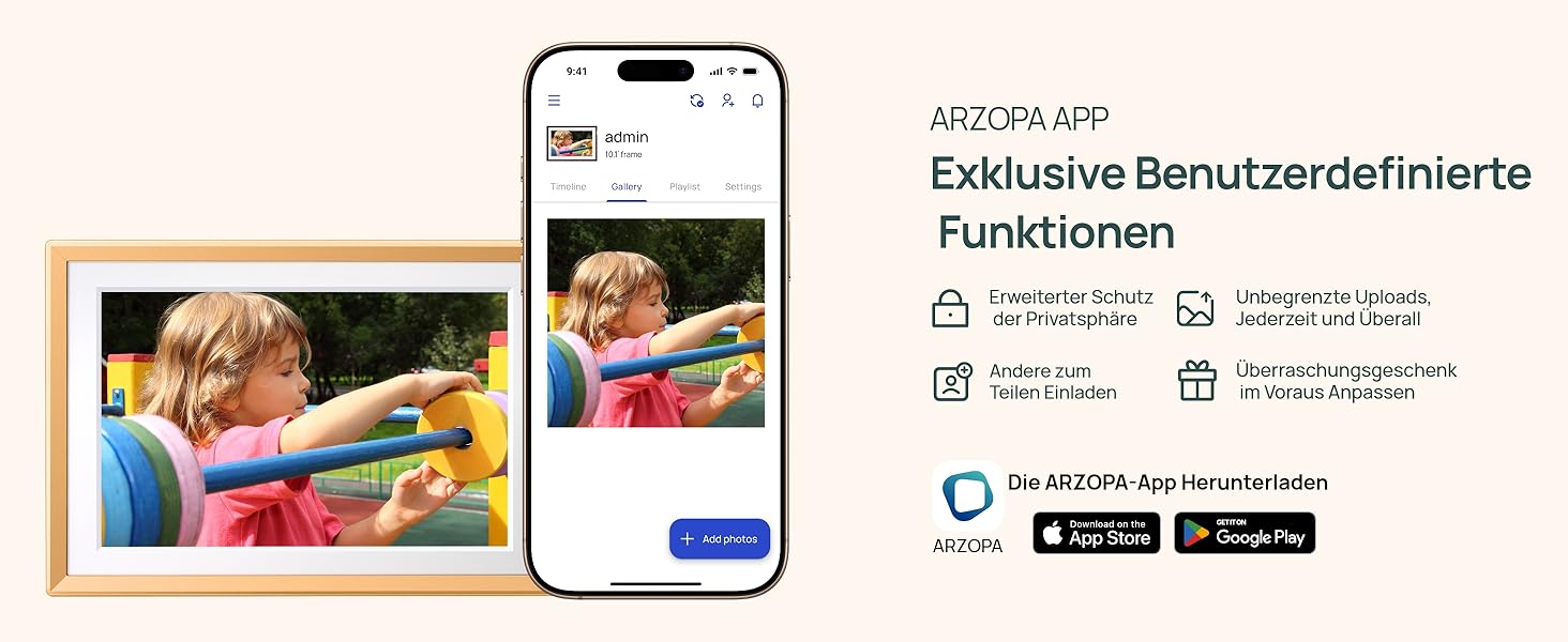 ARZOPA D10: Металевий цифровий рамка для фото 10.1' з хмарним сховищем, сенсорний екран HD, без підписки, для обміну фото та відео, індивідуальна привітальна картка - D10 Gold