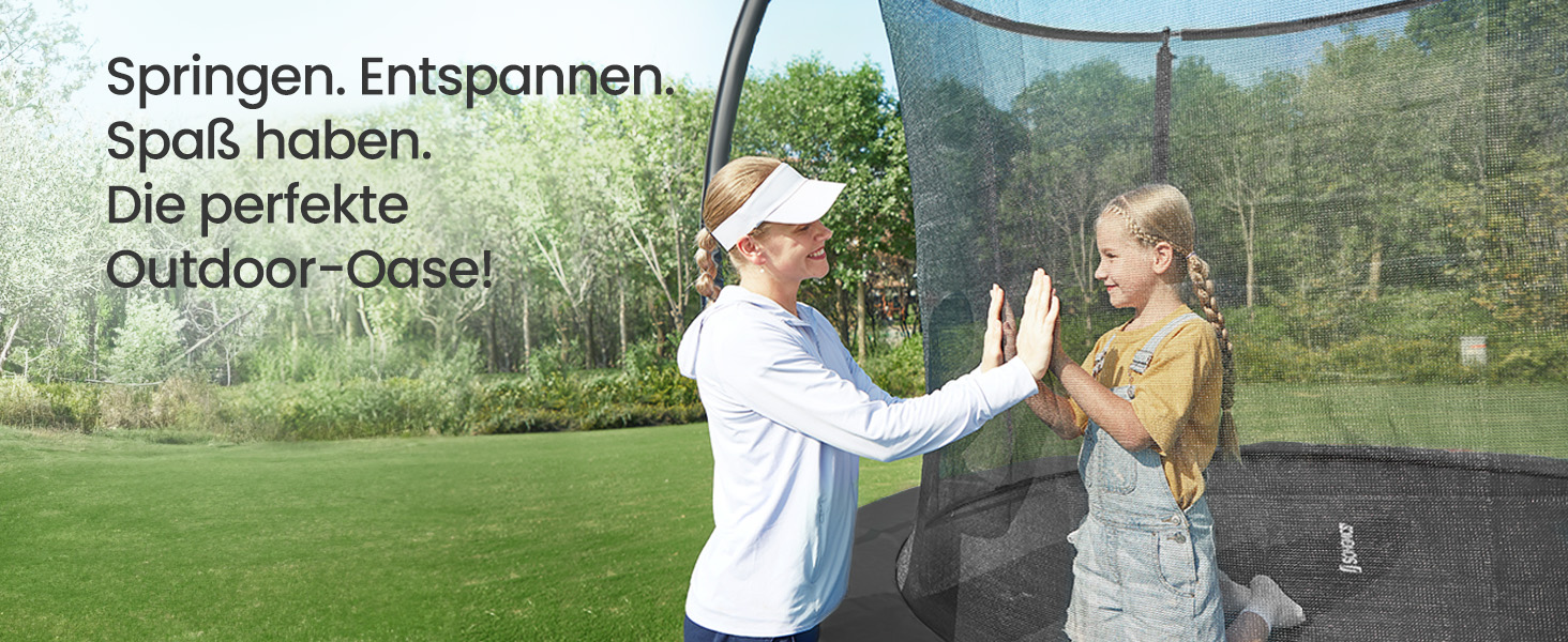 Батут SONGMICS садовий Ø305 см з захисною сіткою, драбиною та м'якими стійками, чорний