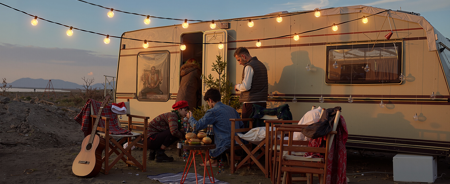 Світлодіодна гірлянда сонячна на 10 метрів, 16+1 лампочки G40, димування, 3 режими, пульт дистанційного керування, вологостійка, тепле біле світло, для саду, балкона, декору вечірок