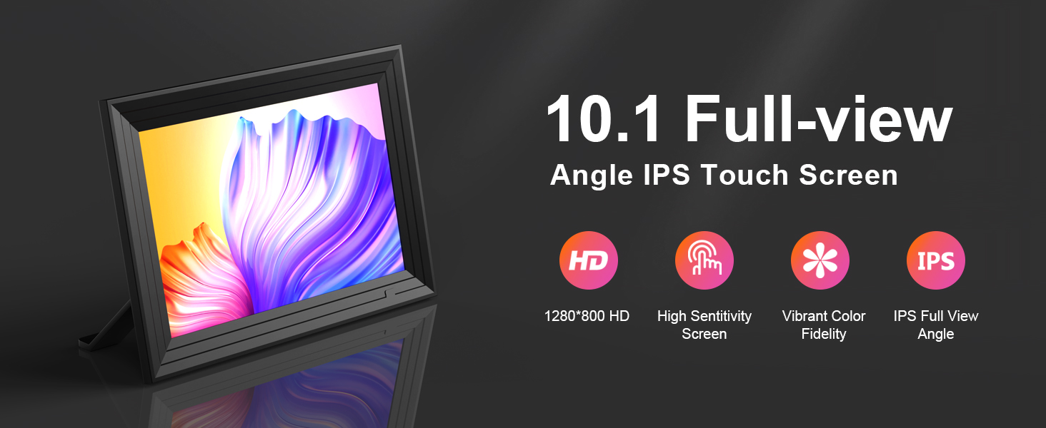 Цифровий фоторамка Frameo з Wi-Fi, 10.1 дюйма, 32GB, IPS сенсорний екран, HD 1280x800, автоматичне обертання, для фото та відео