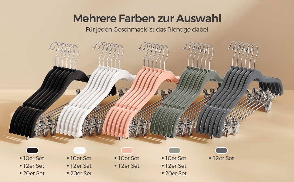 Набір вішалок SONGMICS з оксамитовим покриттям, 20 шт., для штанів, пальто, суконь, чорний.