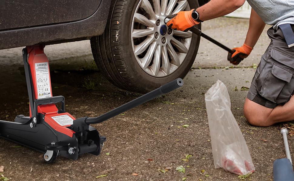 Гідравлічний підйомник Arebos 2T для авто: низькопрофільний, 85-385 мм + 4 гумові накладки