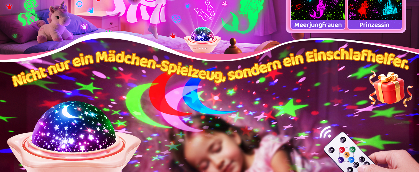 Проєктор зоряного неба One Fire Sternenhimmel для дітей: 96 режимів + 6 фільмів, нічник, обертання 360°, рожевий, з пультом ДУ, подарунок для дівчаток 1-9 років