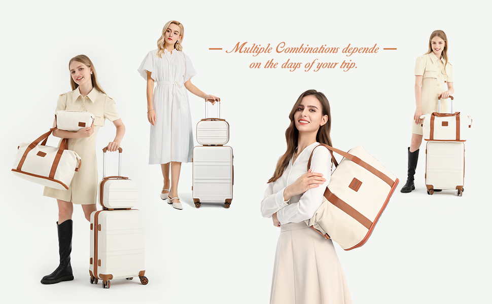 Набір валіз KONO 4 в 1: велика, ручна, косметичка та сумка для подорожей (кремово-білий)
