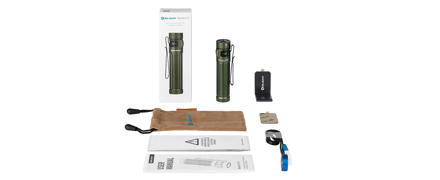 Світлодіодний ліхтар OLIGHT Baton 3 Pro, 1500 люмен, радіус дії 175 м, USB, 6 режимів, IPX8, 120 днів, OD зелений