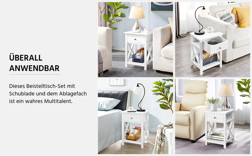 Журнальний столик Yaheetech з шухлядою та полицею, білий, для вітальні та спальні, скандинавський дизайн