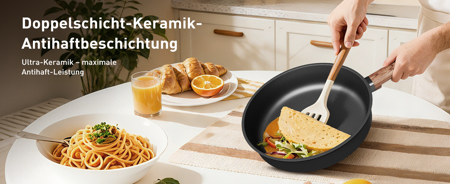 Набір посуду Kitchen Academy з антипригарним покриттям для індукції, 10 предметів: каструлі та сковороди з керамічним покриттям та скляними кришками