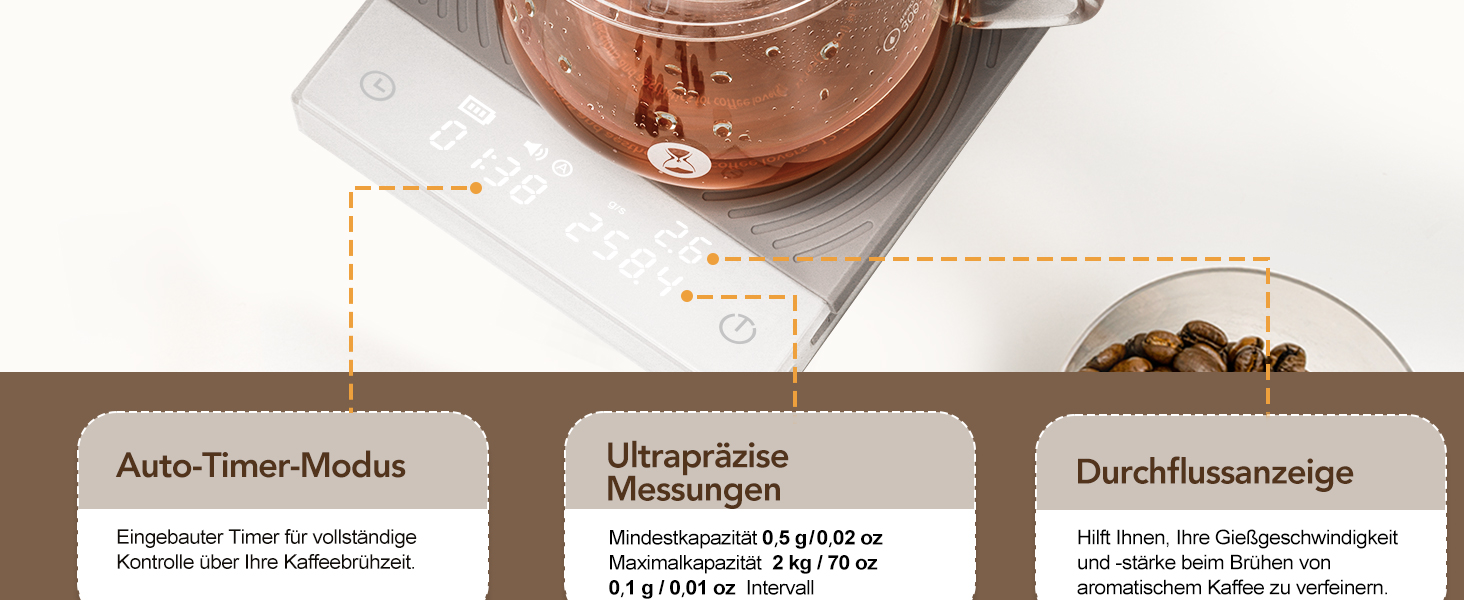 Ваги для кави TIMEMORE з таймером, контролем протікання, точність 0.1г, автоматичний таймер, ємність 2000г, чорний колір