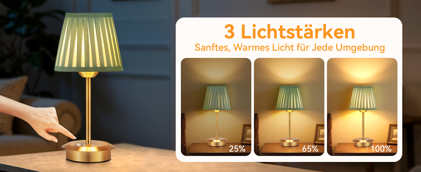Настільна лампа OUSFOT бездротова, 3 режими яскравості, золота, вінтажний дизайн з абажуром для вітальні, кабінету, спальні, їдальні