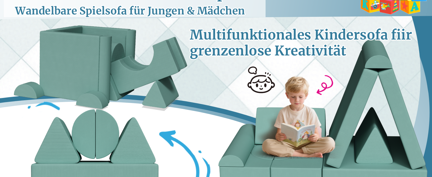 Дитяче ігрове диван-конструктор MAMIZO Cord, 15 частин, екологічний, зелений колір