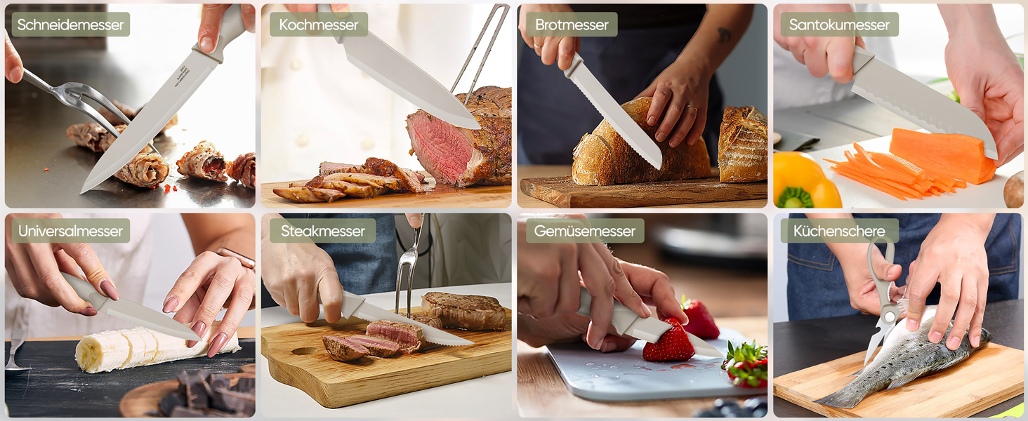Набір ножів Homikit з підставкою: 6 стейк-ніжів, кухонні ножі, ніж для заточування, нержавіюча сталь, кухонний аксесуар