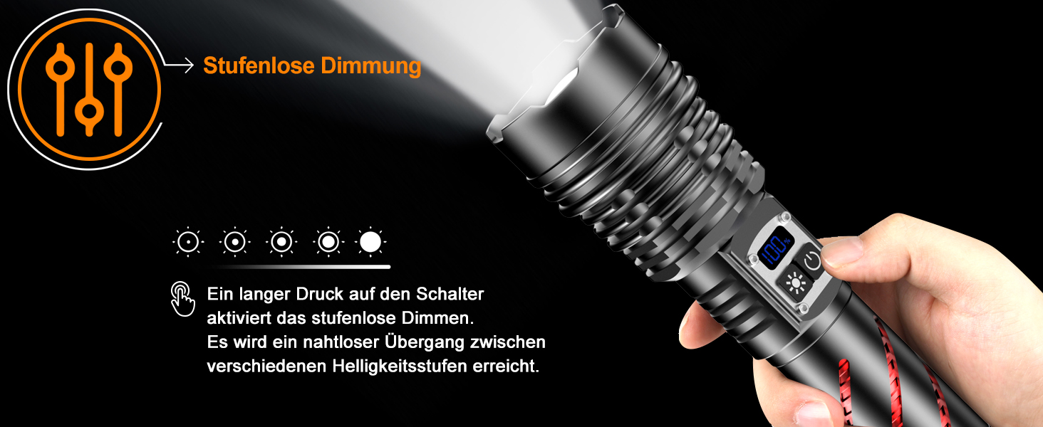 Потужний тактичний ліхтар Relybo LED, 1000000 Люмен, акумуляторний з USB-зарядкою, регулювання яскравості, водонепроникний для кемпінгу та екстрених ситуацій, чорний