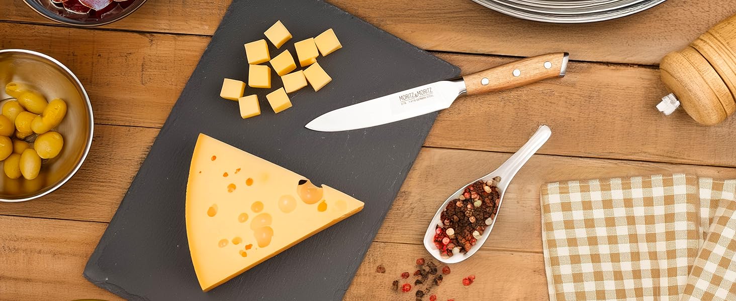 Професійний кухонний ніж Moritz & Moritz 20 см з дамаської сталі 67 шарів - ніж шеф-кухаря з ергономічною ручкою з акації