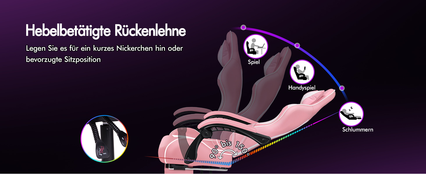 Ігровий крісло Alfordson з регульованою підніжкою, 8 точками масажу, нахилом 150°, PU-шкіра, чорний (Eryx - Рожевий, серія Eryx)