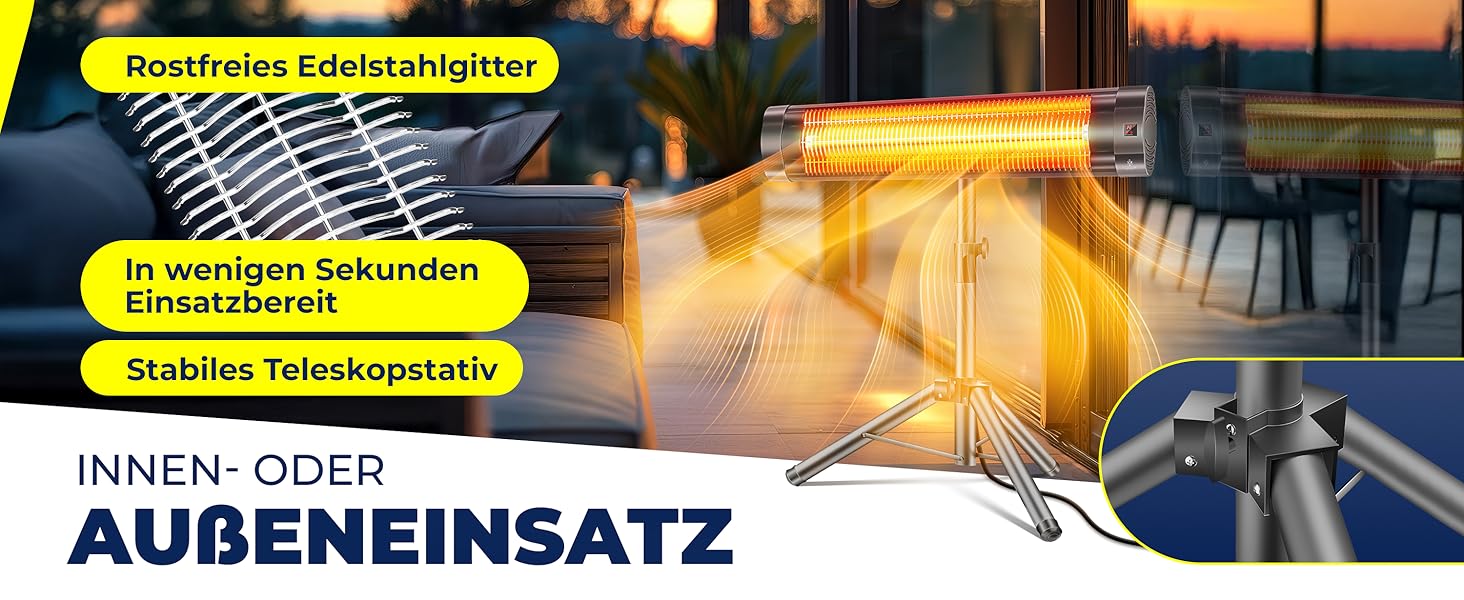 Інфрачервовий обігрівач KESSER® 2500W з захисним чохлом та телескопічним штативом – для тераси, вітальні, дачі