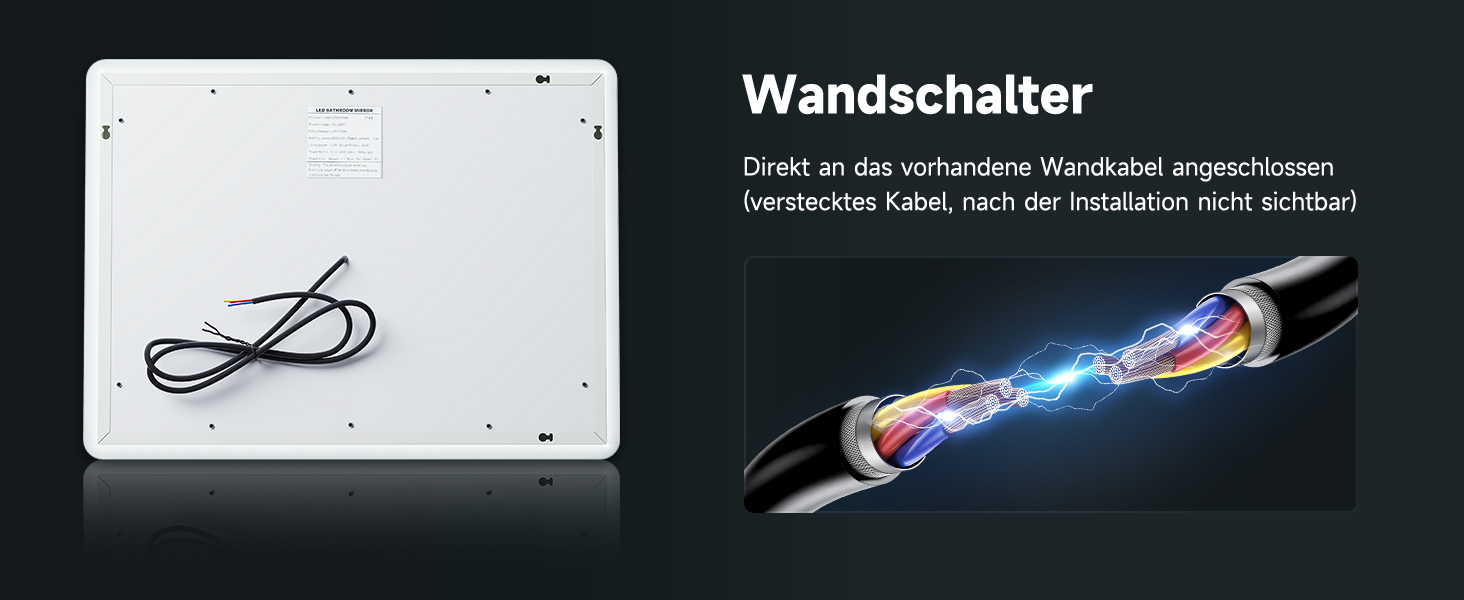 Дзеркало для ванної кімнати SONNI з підсвічуванням 80x60 см, антизапар, LED, сенсорний вимикач, колір світла: холодний/нейтральний/теплий
