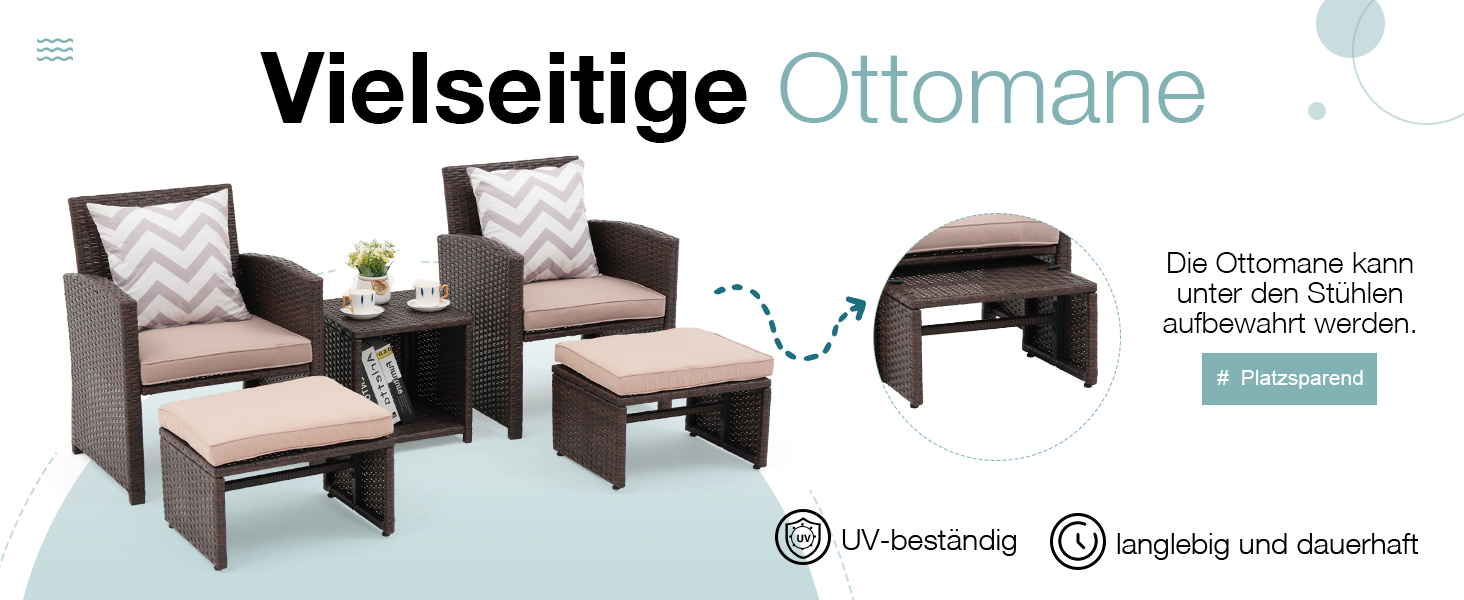 Садовий набір меблів з ротангу OC Orange-Casual 5 предметів: диван, крісла, столик, пуфи, подушки - бежевий