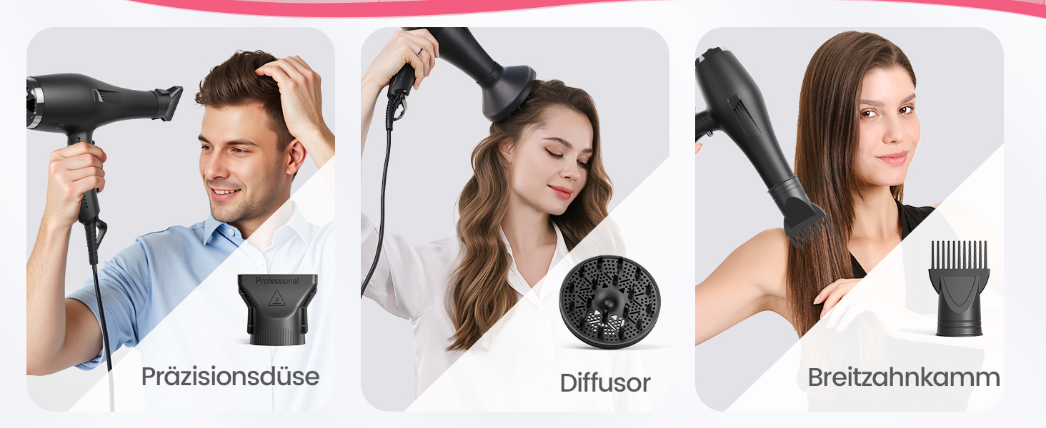 Професійний іонний фен для волосся Dekuri з диффузором та 2 насадками-концентраторами, 3 температурні та 2 швидкісні режими, чорний