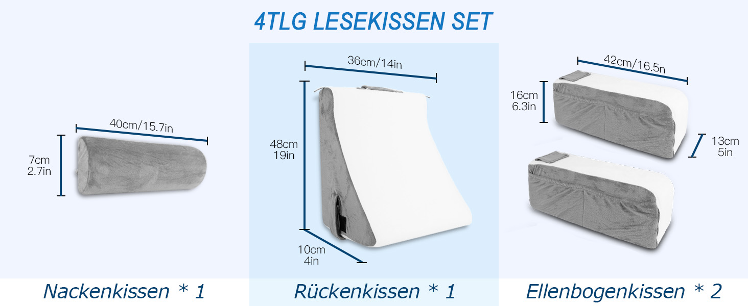 HOMCA Подушка для читання та відпочинку в ліжко та на диван з знімною подушкою для шиї та підлокітником, подушка для спини, настінна подушка, багатофункціональна подушка-клиновид для читання, роботи та перегляду телевізора (36x40x48 см)
