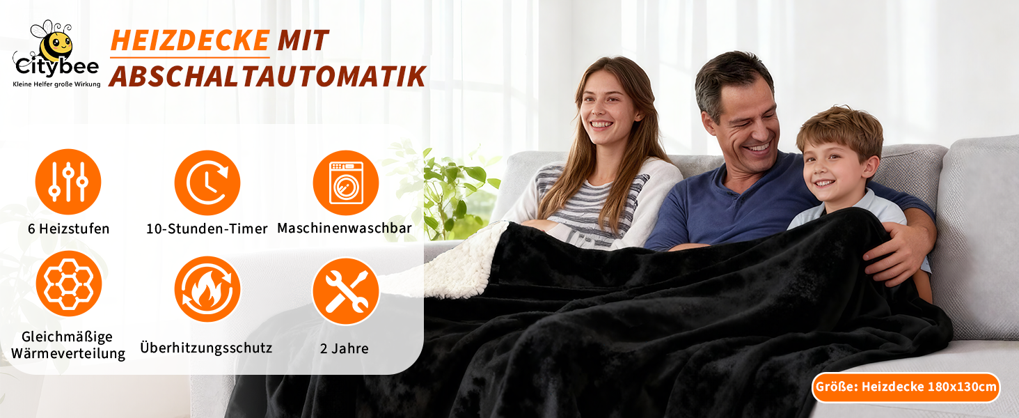 Електрична гріюча ковдра Citybee 180x130 см з таймером та захистом від перегріву