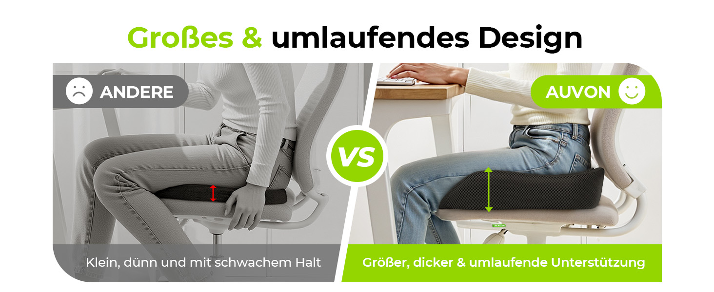 Ортопедична подушка для сидіння AUVON для офісного та автомобільного крісла, кільце для геморою, ергономічна - товстий пінополіуретан Memory Foam, міцна підтримка куприкової області та зняття болю, комфортне сидіння та покращення кровообігу