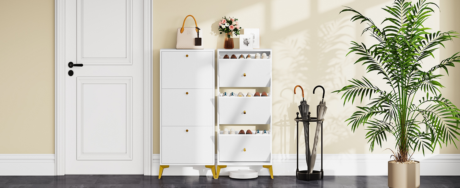 Шафа для взуття YITAHOME з 3 висувними ящиками, біла, вузька, з металевими ніжками, 20x50x118.5 см