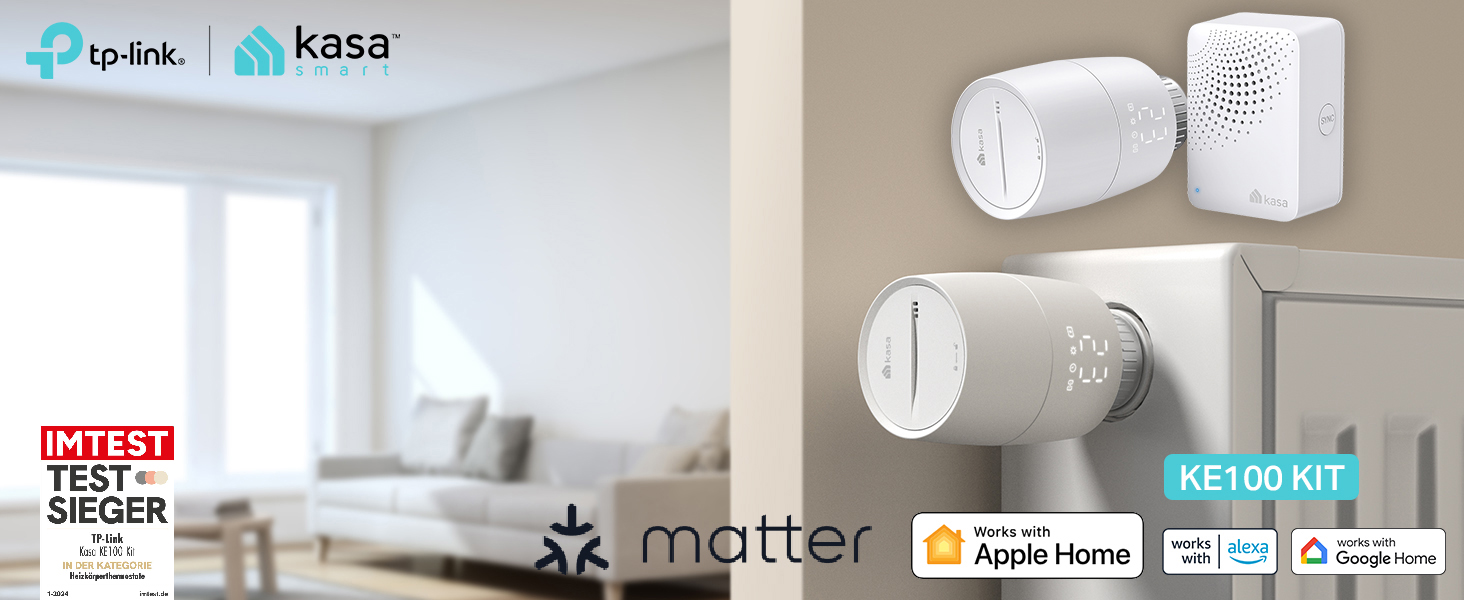 TP-Link Kasa Smart Термостат для радіатора WiFi Starter Kit (Хаб + 1 Термостат), Керування опаленням через додаток Kasa, Геофенсинг, Розпізнавання відкритих вікон, Matter, Сумісність з Alexa