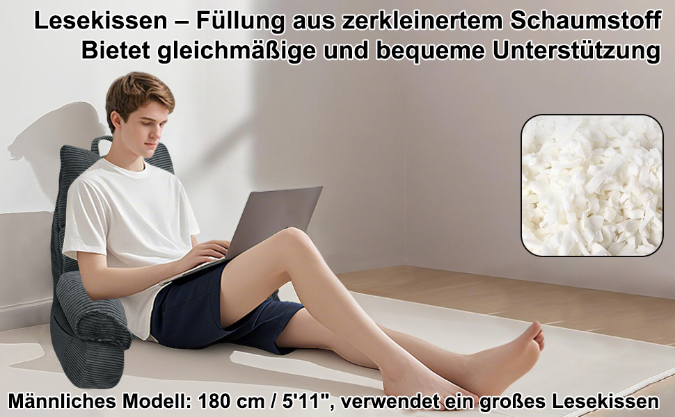 Підлогове крісло-мішок для читання та відпочинку, 65x30 см, сірий (Charcoal)