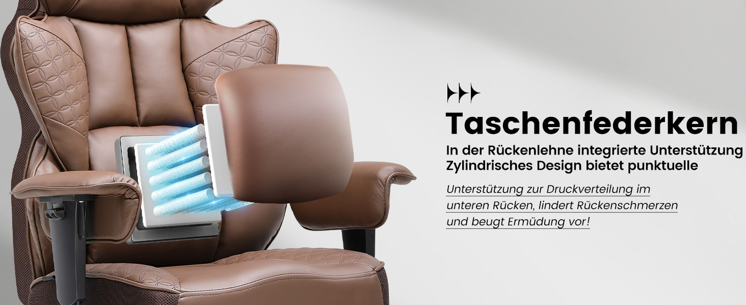 Ігровий крісло COMHOMA з ергономічною підтримкою спини, регульованими підлокітниками та широким сидінням (колір: коричневий)