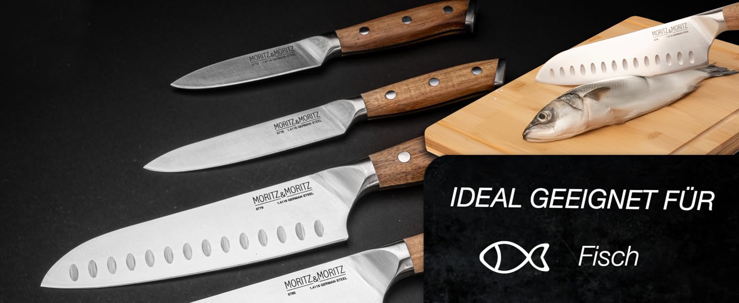 Ніж кухарський Moritz & Moritz 20 см з дамаської сталі 67 шарів - професійний ніж для кухні з ергономічною ручкою з акації