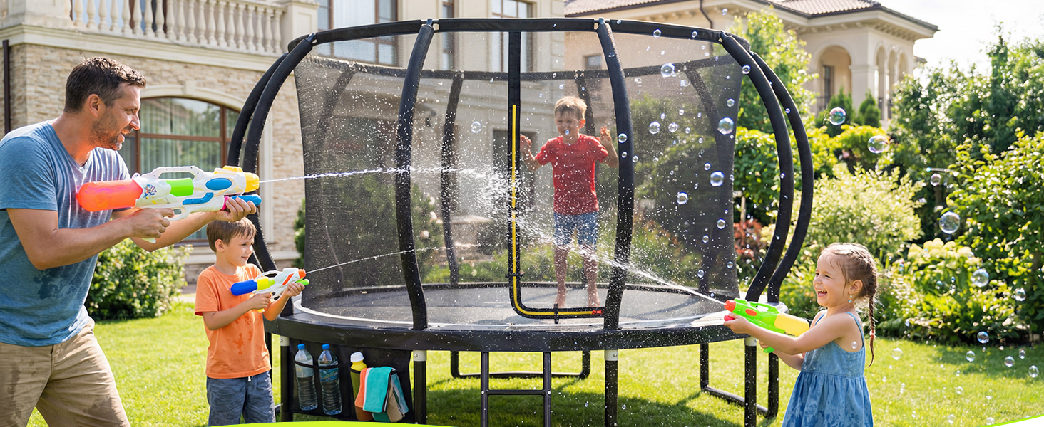 Батут Devoko вуличний Ø305 см з захисною сіткою та драбиною, чорний - Дитячий садовий батут з сертифікатом GS