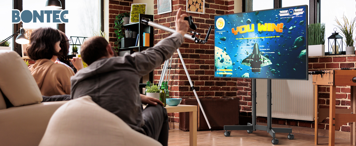 Мобільна підставка для телевізора BONTEC 32-70 дюймів, чорна, з колесами, регульована висота, VESA 400x400, до 50 кг, з кабельним каналом