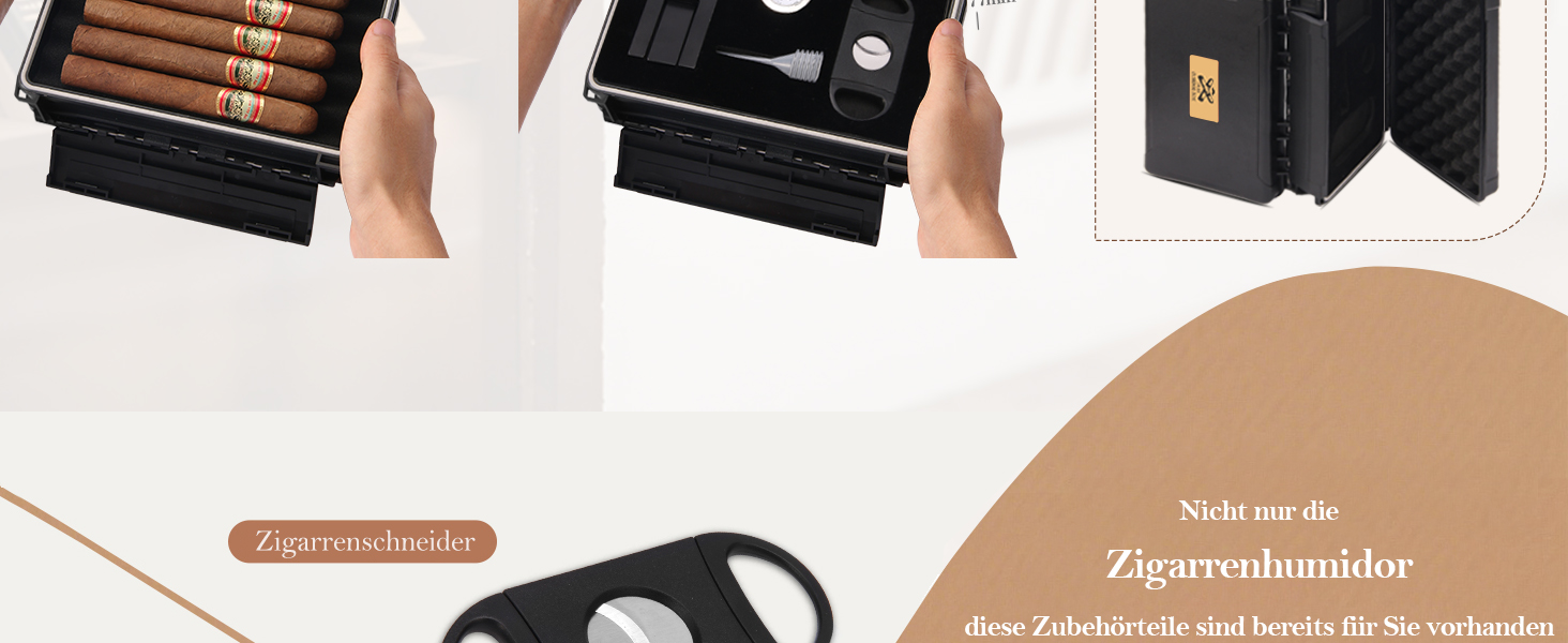Портативний вологозберегаючий футляр для сигар на 5 сигар (50RG) з ножем, підставкою, гігрометром та зволожувачем, подарунковий набір для поціновувачів сигар (Чорний)