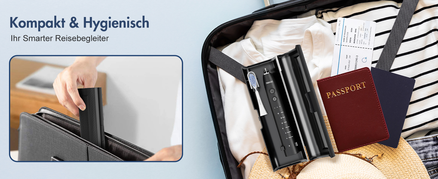 Електрична зубна щітка Sonic з 6 режимами, 3 інтенсивностями, 40000 вібрацій/хв, IPX7, акумулятор 90 днів, таймер, для подорожей, чорна