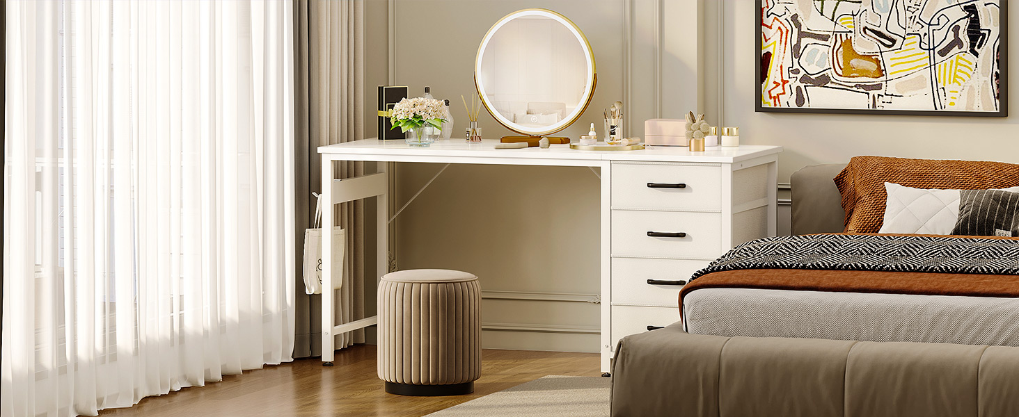 Комп'ютерний стіл ODK з 4 шухлядами 120x48x75.7 см, білий, з тримачем для навушників