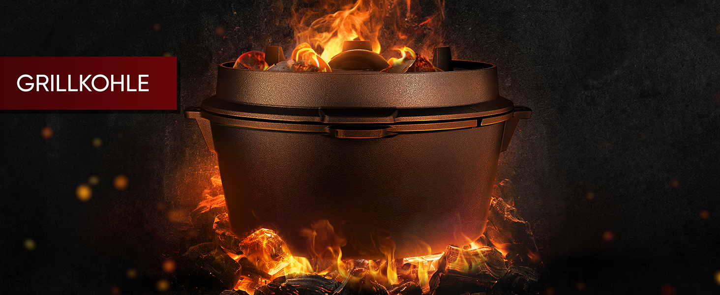 Набір голландської печі з емальованого чавуну 4,5 л (2-4 особи) – для 2-4 осіб, з ніжками, подвійна функція, кришка-підйомник 2в1, чистящий кільце, щітка та кулінарна книга – гарантія 30 років