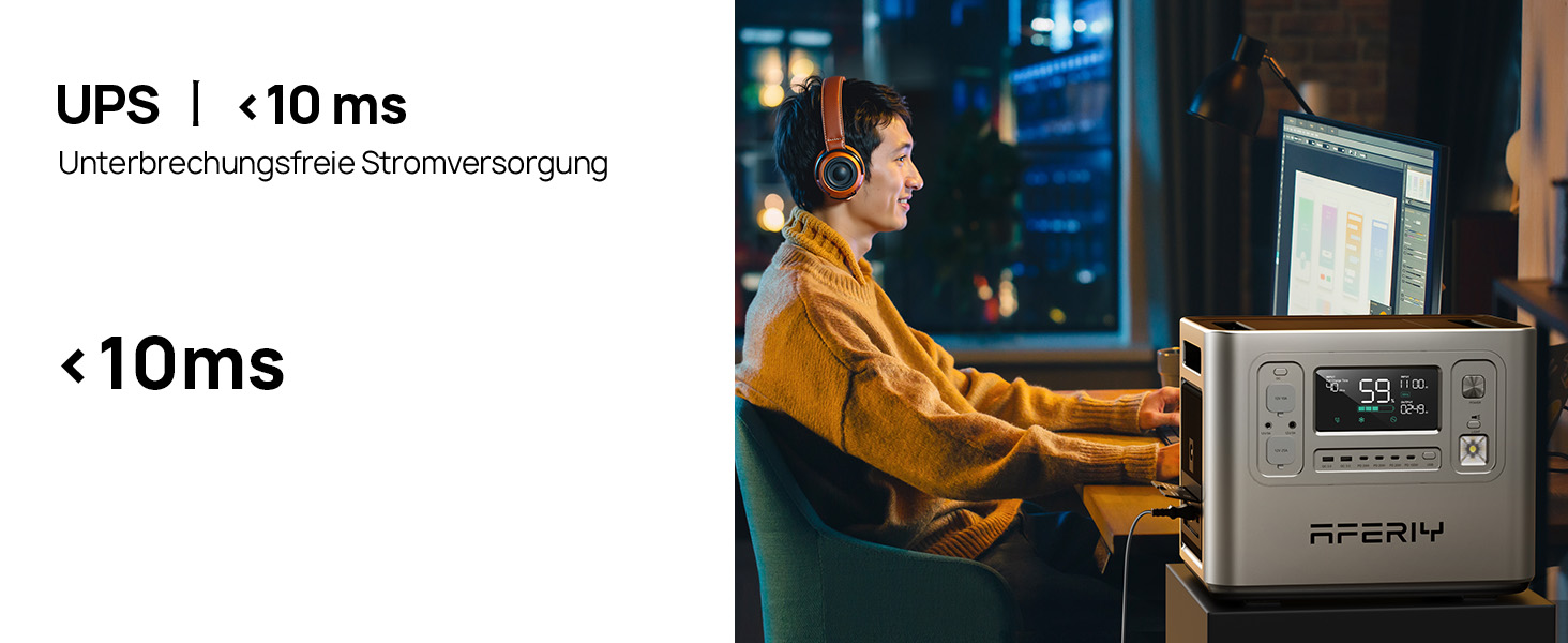 Портативна електростанція AFERIY 3840Wh з LiFePO4 акумулятором, USV, 3 виходи 3x230V AC (7200W пікова потужність), 2200W швидка зарядка, для кемпінгу та подорожей