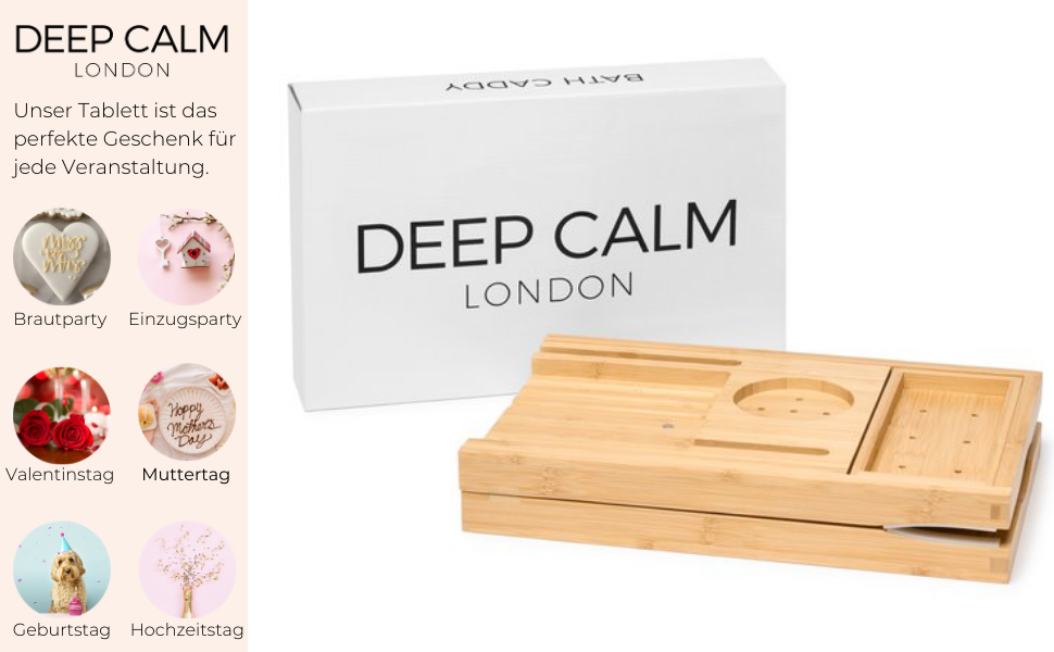 Підставка для ванни Deep Calm - регульована бамбукова підставка - антиковзаюча підставка для ванни. Підходить для більшості ванн. Місце для книги, iPad, телефону, склянки, свічки (натуральний бамбук)