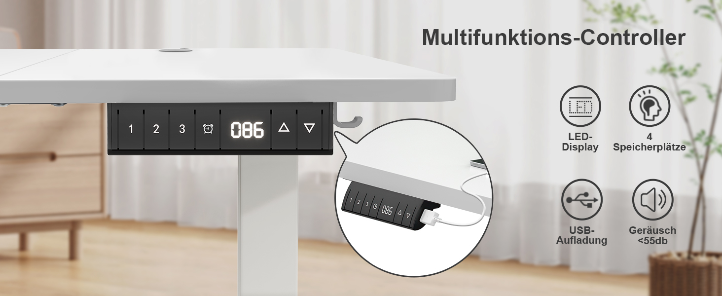 Електричний регульований стіл JUMMICO 160x80 см з підзарядною станцією, білий. Ергономічний стіл для роботи з кабельною організацією