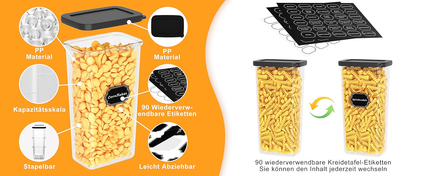 Герметичні контейнери для зберігання продуктів з кришкою, набір 6 шт (1.8л, чорний)